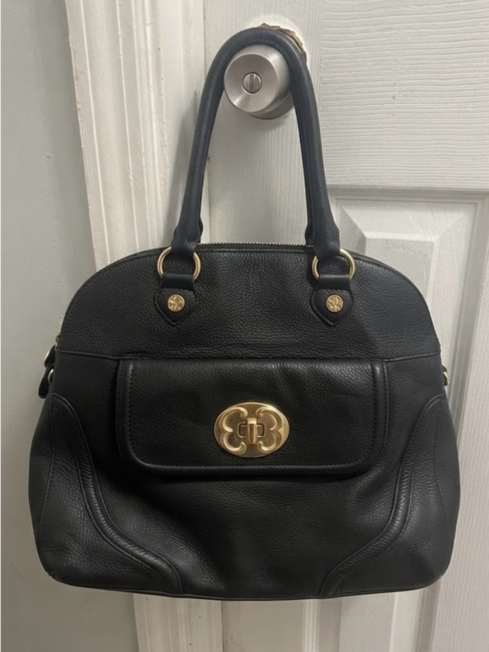 Emma Fox Black Pebble Leather Satchel Bag Purse